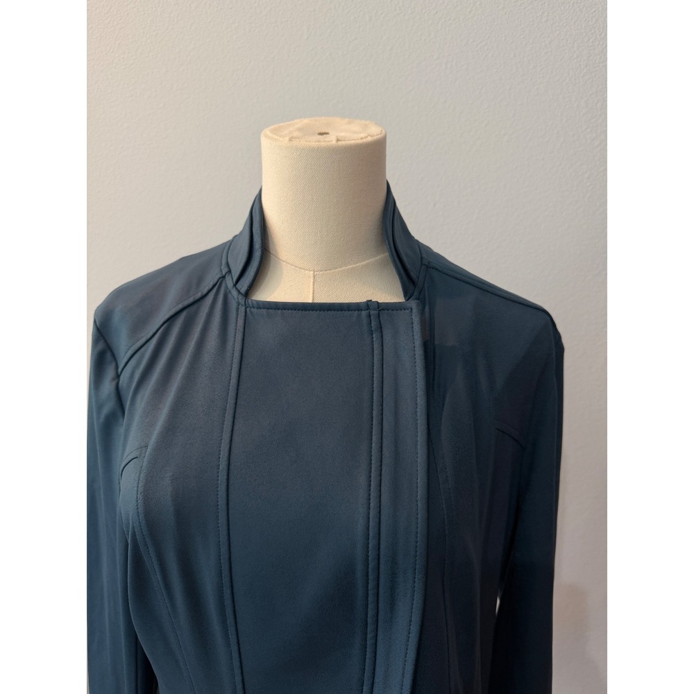 Clara Sun Woo Womens Asymmetric Zip Moto Liquid Leather Jacket Blue Chic Size M - Picture 2 of 10